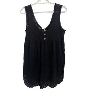 Vtg 90s Black Nylon Lace Nightie Size Medium Roses Fairy Grunge Dark Romance